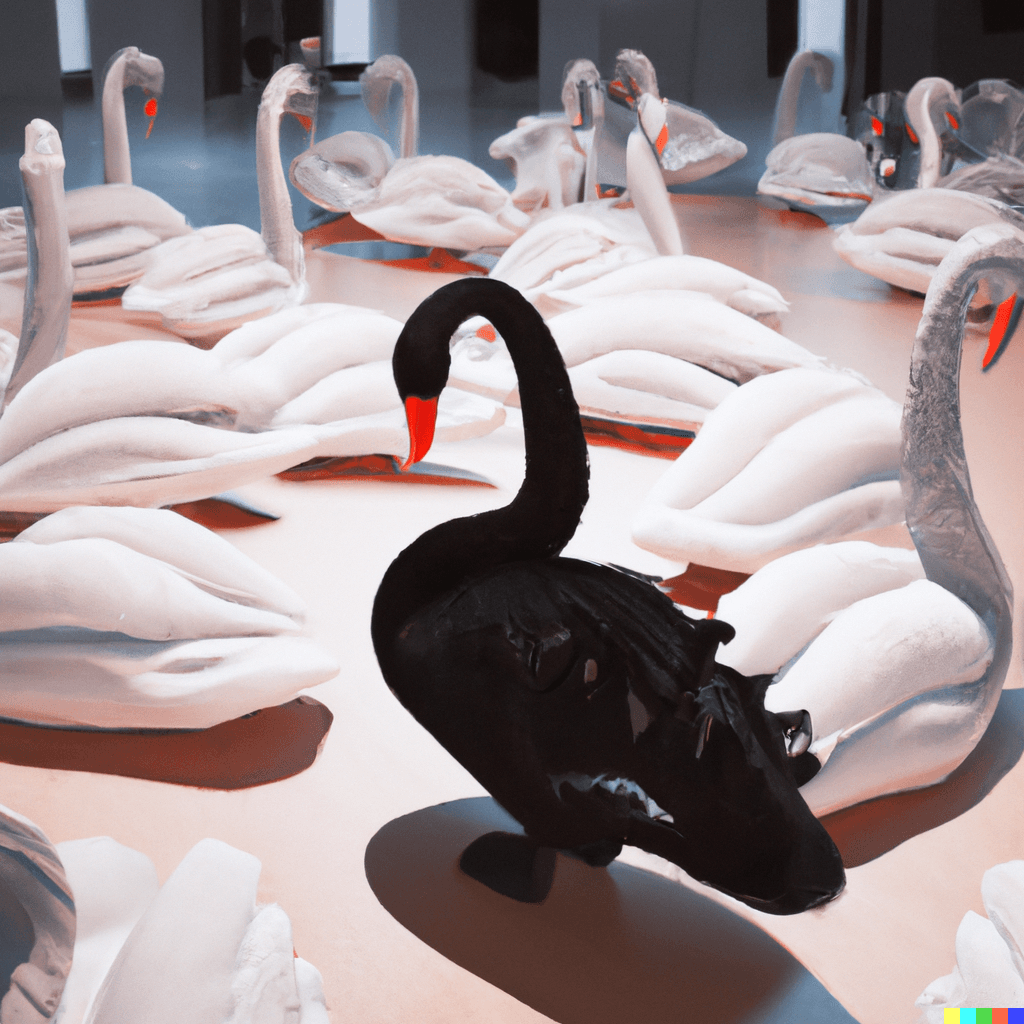 Black swan illustration representing an unexpected high-impact event