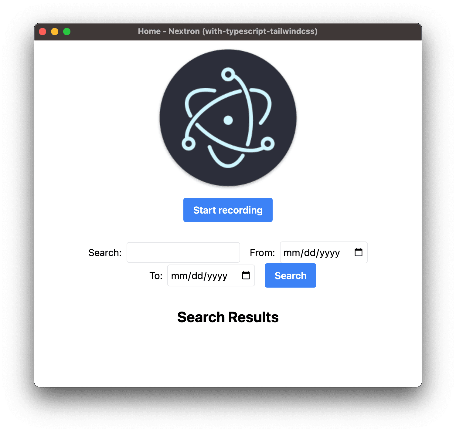 Scribe desktop app with recording, date filters, and transcript search